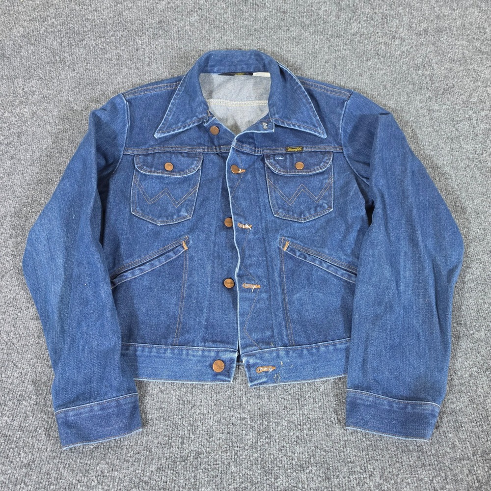 Vintage Wrangler 126MJ No-Fault Denim Jacket Size 38 Made in USA Blue Trucker